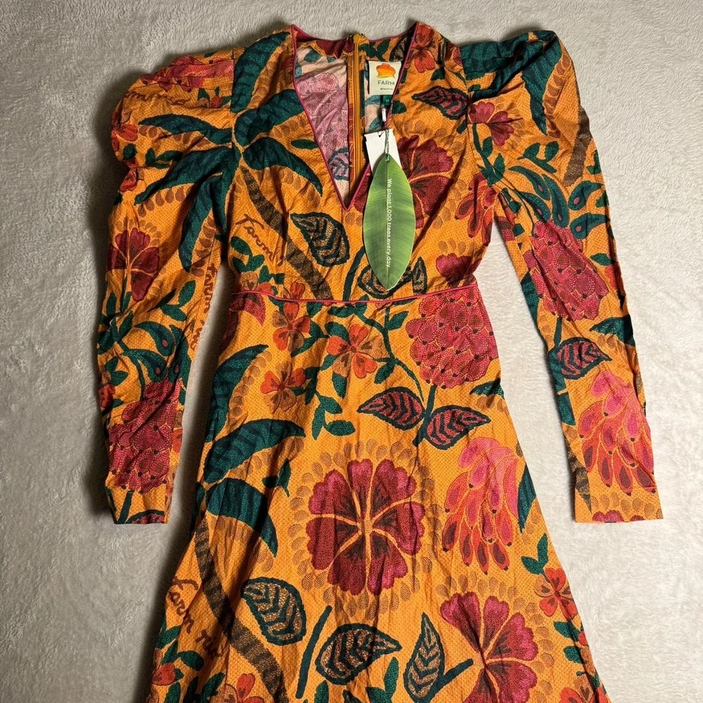 NWT Farm RIO Yellow Orange Flowerdoscopic Midi Casual Maxi Dress (Size XS) - Picture 4 of 8